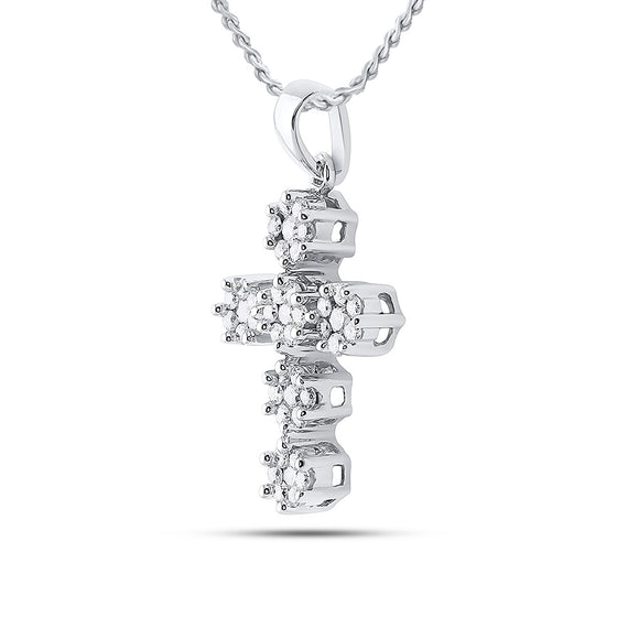 14k White Gold Womens Round Diamond Cluster Cross Religious Pendant 1/2 Cttw