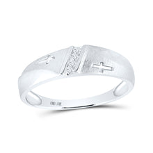  10k White Gold Mens Round Diamond Single Row Cross Wedding Band 1/20 Cttw