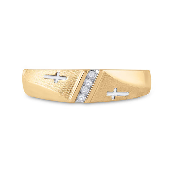 10k Yellow Gold Mens Round Diamond Single Row Cross Wedding Band 1/20 Cttw