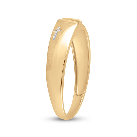 10k Yellow Gold Mens Round Diamond Single Row Cross Wedding Band 1/20 Cttw