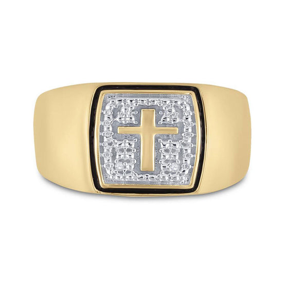 10k Yellow Gold Mens Round Diamond Cross Band Ring .02 Cttw