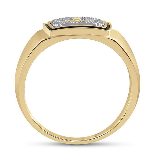 10k Yellow Gold Mens Round Diamond Cross Band Ring .02 Cttw