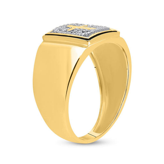 10k Yellow Gold Mens Round Diamond Cross Band Ring .02 Cttw