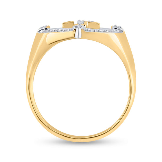 10k Yellow Gold Mens Round Diamond Cross Ring 1/4 Cttw