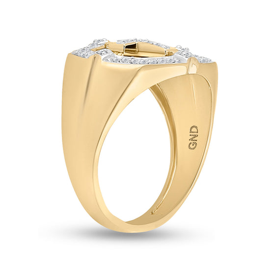 10k Yellow Gold Mens Round Diamond Cross Ring 1/4 Cttw