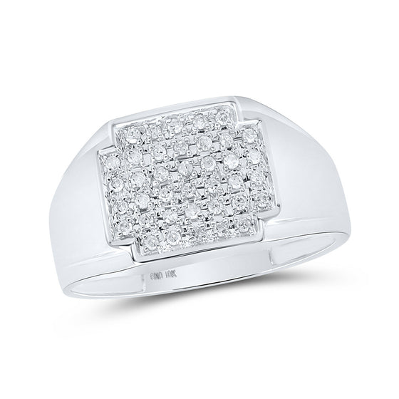 10k White Gold Mens Round Diamond Square Cluster Ring 1/4 Cttw