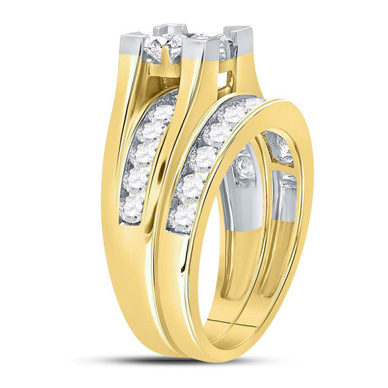 14k Yellow Gold Princess Diamond Bridal Wedding Ring Band Set 2 Cttw