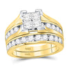 14k Yellow Gold Princess Diamond Bridal Wedding Ring Band Set 2 Cttw