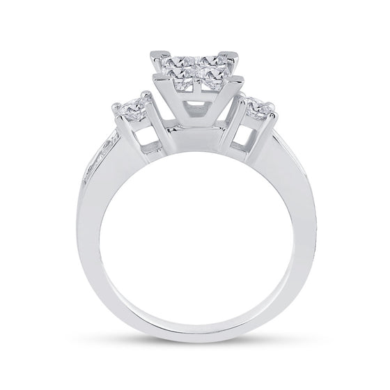 14k White Gold Princess Diamond Bridal Wedding Ring Band Set 1-1/2 Cttw