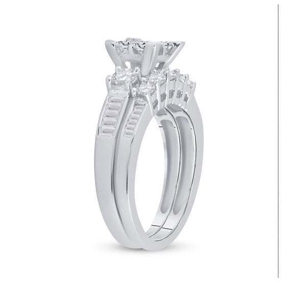 14k White Gold Princess Diamond Bridal Wedding Ring Band Set 1-1/2 Cttw