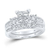 14k White Gold Princess Diamond Bridal Wedding Ring Band Set 1-1/2 Cttw