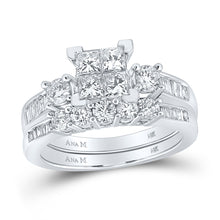  14k White Gold Princess Diamond Bridal Wedding Ring Band Set 1-1/2 Cttw