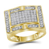 10k Yellow Gold Mens Round Diamond Rectangle Cluster Ring 1/2 Cttw