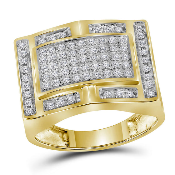 10k Yellow Gold Mens Round Diamond Rectangle Cluster Ring 1/2 Cttw