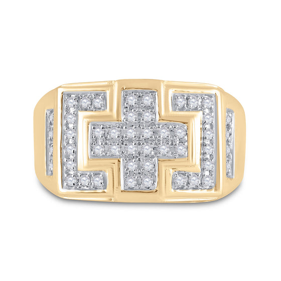 10k Yellow Gold Mens Round Diamond Cross Cluster Ring 1/3 Cttw