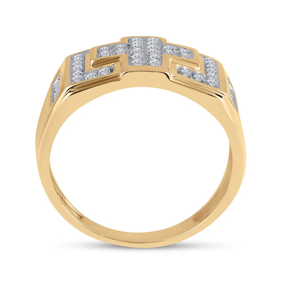 10k Yellow Gold Mens Round Diamond Cross Cluster Ring 1/3 Cttw
