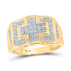 10k Yellow Gold Mens Round Diamond Cross Cluster Ring 1/3 Cttw