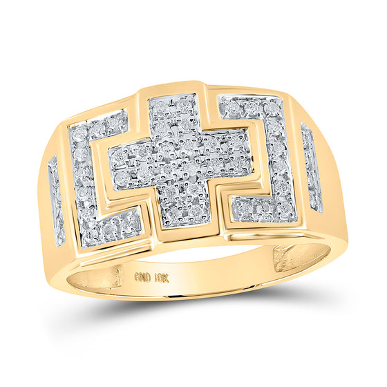 10k Yellow Gold Mens Round Diamond Cross Cluster Ring 1/3 Cttw