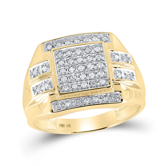 10k Yellow Gold Mens Round Diamond Square Cluster Ring 1/3 Cttw