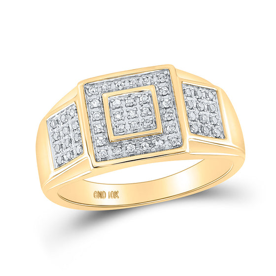 10k Yellow Gold Mens Round Diamond Square Ring 1/4 Cttw