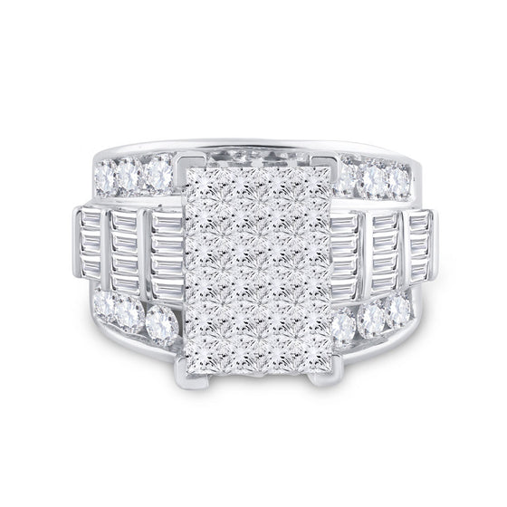 14k White Gold Princess Diamond Cluster Bridal Wedding Engagement Ring 4 Cttw