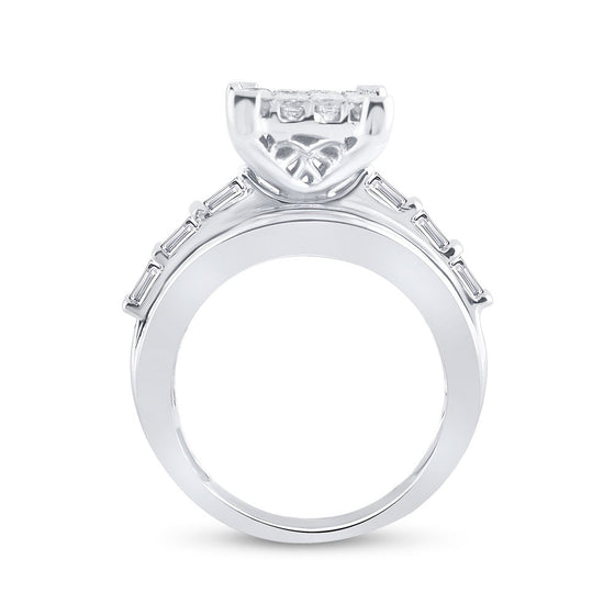 14k White Gold Princess Diamond Cluster Bridal Wedding Engagement Ring 4 Cttw