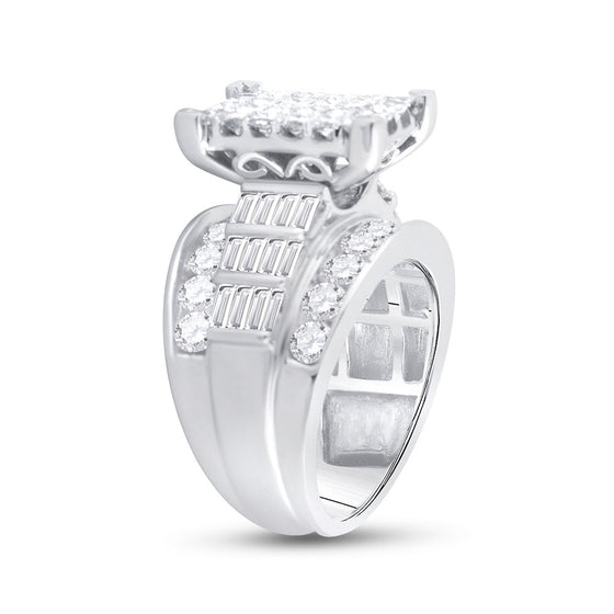 14k White Gold Princess Diamond Cluster Bridal Wedding Engagement Ring 4 Cttw