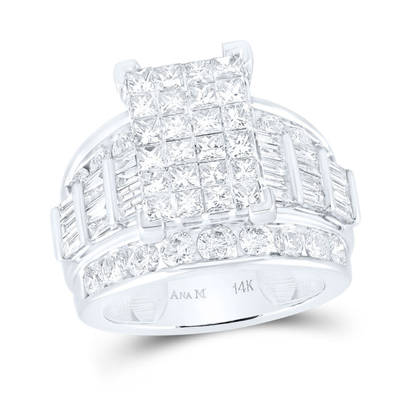 14k White Gold Princess Diamond Cluster Bridal Wedding Engagement Ring 4 Cttw