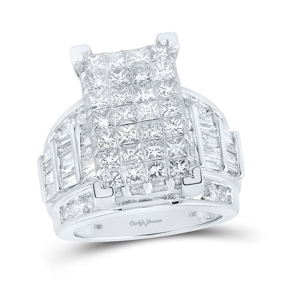 14k White Gold Princess Diamond Cluster Bridal Wedding Engagement Ring 5 Cttw