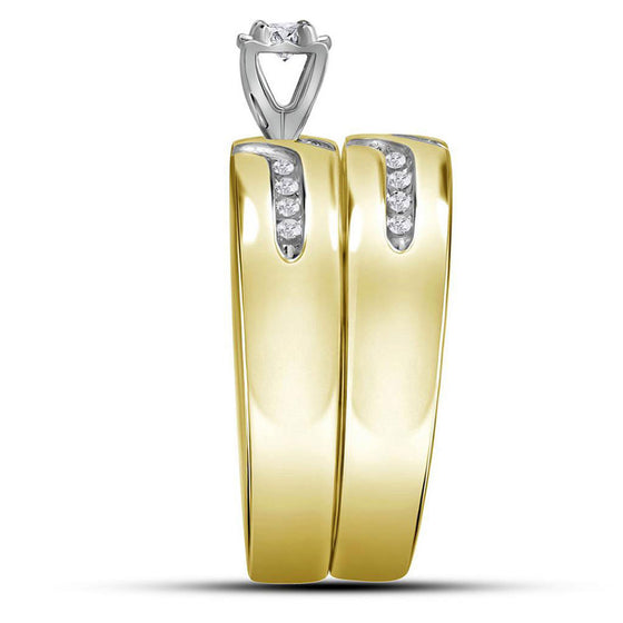 10k Yellow Gold His Hers Round Diamond Solitaire Matching Wedding Set 1/4 Cttw