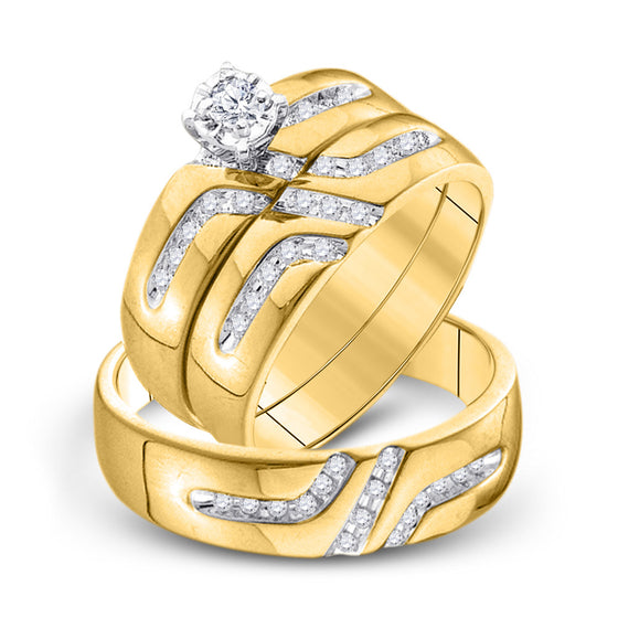 10k Yellow Gold His Hers Round Diamond Solitaire Matching Wedding Set 1/4 Cttw