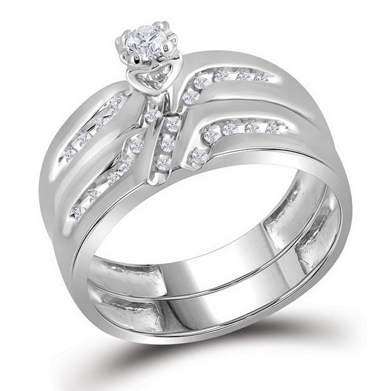 10k White Gold His Hers Round Diamond Solitaire Matching Wedding Set 1/4 Cttw