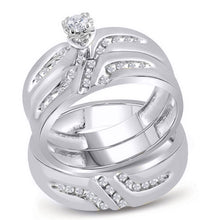  10k White Gold His Hers Round Diamond Solitaire Matching Wedding Set 1/4 Cttw