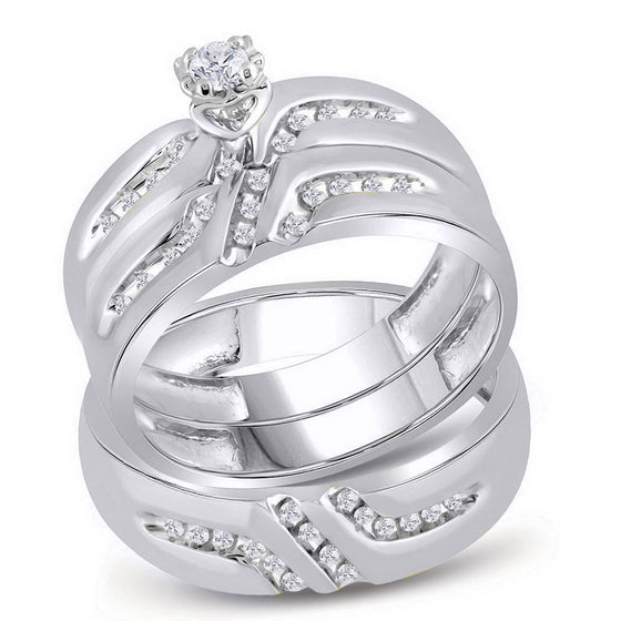 10k White Gold His Hers Round Diamond Solitaire Matching Wedding Set 1/4 Cttw