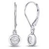 10k White Gold Womens Round Diamond Illusion Dangle Leverback Earrings 1/20 Cttw