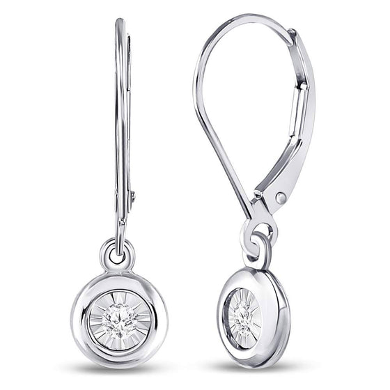 10k White Gold Womens Round Diamond Illusion Dangle Leverback Earrings 1/20 Cttw