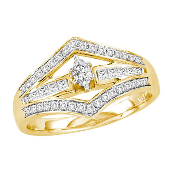 14k Yellow Gold Marquise Diamond Marquise Bridal Wedding Engagement Ring 1/2 Cttw