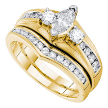  14k Yellow Gold Marquise Diamond Bridal Wedding Ring Band Set 7/8 Cttw