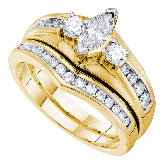 14k Yellow Gold Marquise Diamond Bridal Wedding Ring Band Set 7/8 Cttw