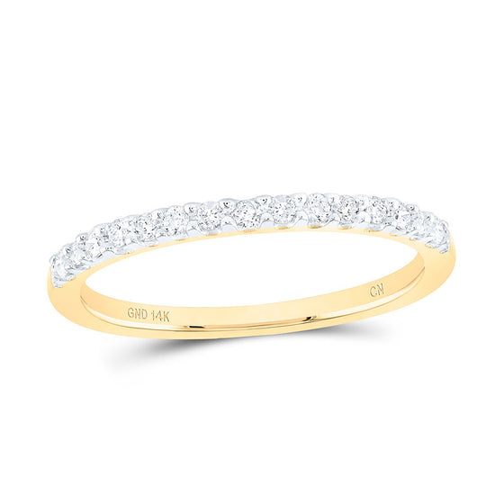 14k Yellow Gold Womens Round Diamond Wedding Single Row Band 1/6 Cttw