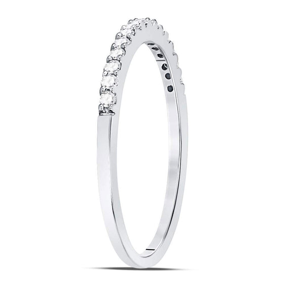 14k White Gold Womens Round Diamond Wedding Single Row Band 1/6 Cttw