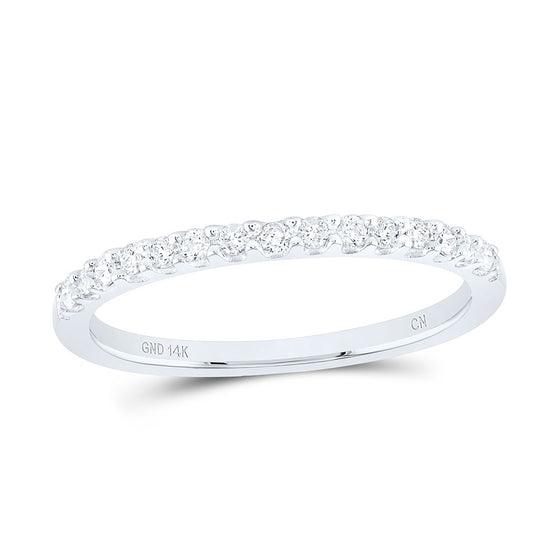 14k White Gold Womens Round Diamond Wedding Single Row Band 1/6 Cttw