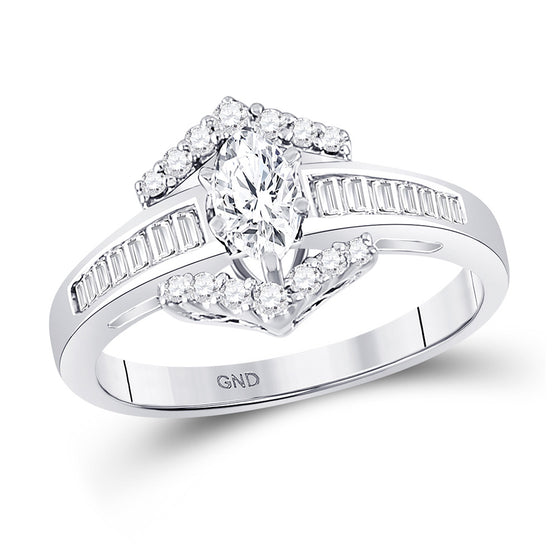 14k White Gold Marquise Diamond Solitaire Bridal Wedding Engagement Ring 3/4 Cttw