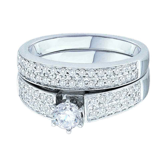 14k White Gold Round Diamond Bridal Wedding Ring Band Set 3/4 Cttw