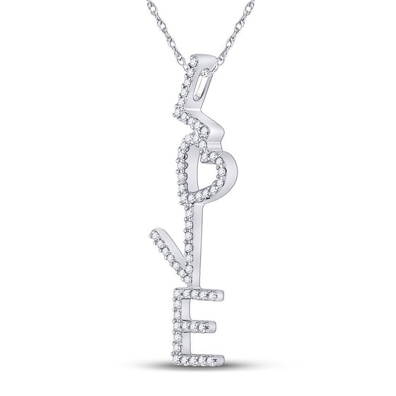 10k White Gold Womens Round Diamond Cascading Love Heart Pendant 1/5 Cttw