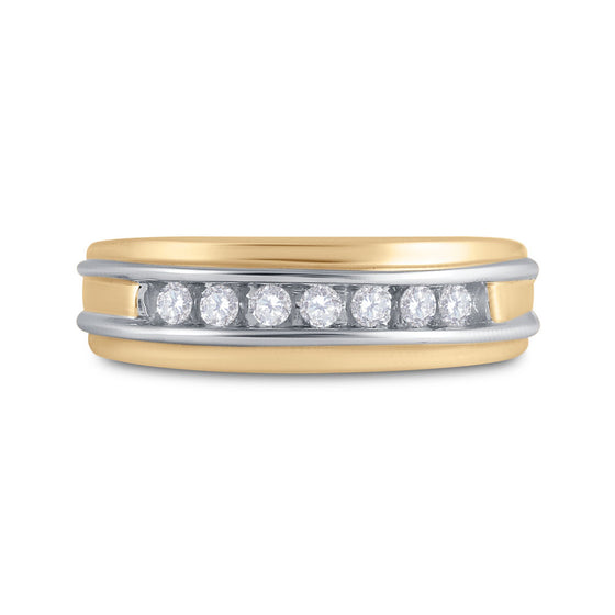 10k Two-tone Gold Mens Round Diamond Single Row Band Ring 1/4 Cttw
