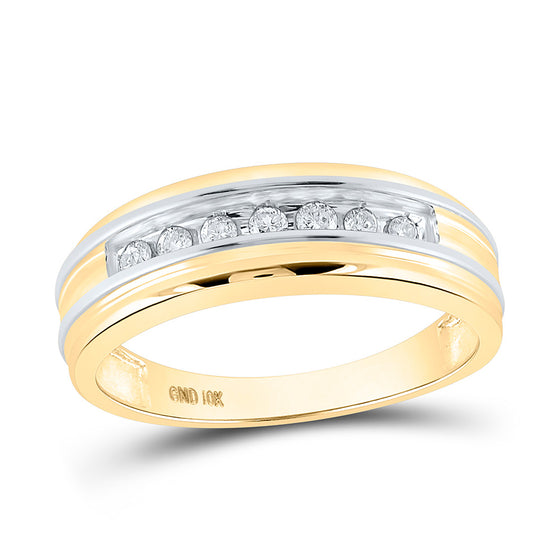 10k Two-tone Gold Mens Round Diamond Single Row Band Ring 1/4 Cttw