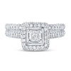 14k White Gold Princess Diamond Halo Bridal Wedding Ring Band Set 1-1/4 Cttw