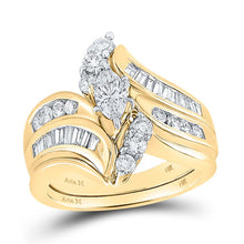  14k Yellow Gold Marquise Diamond Bridal Wedding Ring Band Set 1-1/2 Cttw