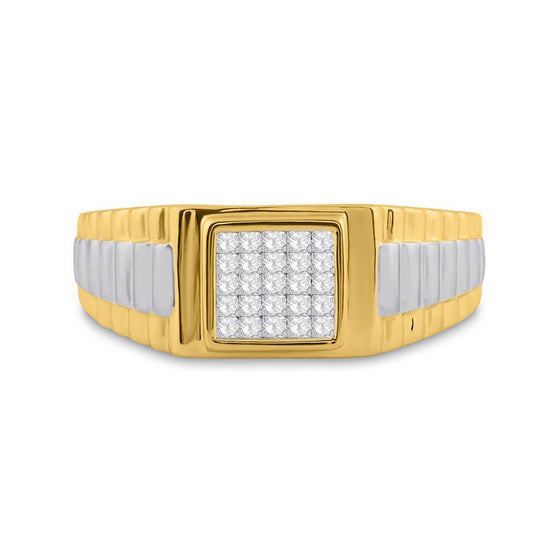 14k Two-tone Gold Mens Princess Diamond Ribbed Cluster Ring 1/4 Cttw